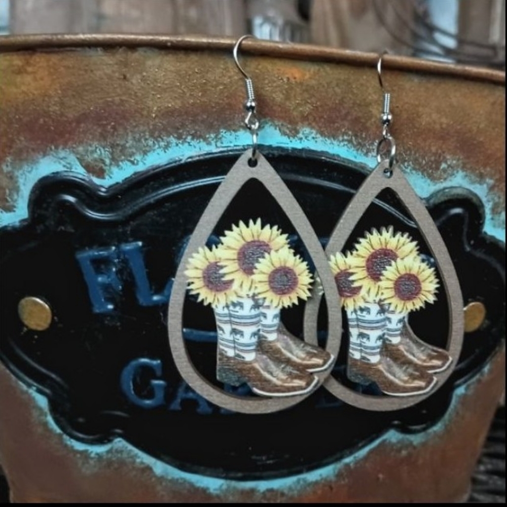 NWT wooden boot earrings